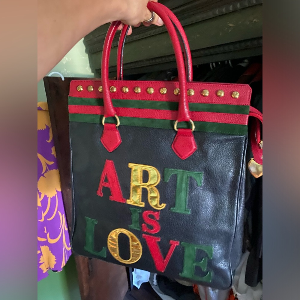 Vintage Moschino by Redwall Love Is Art iconic leather multicolor tote bag 80s
